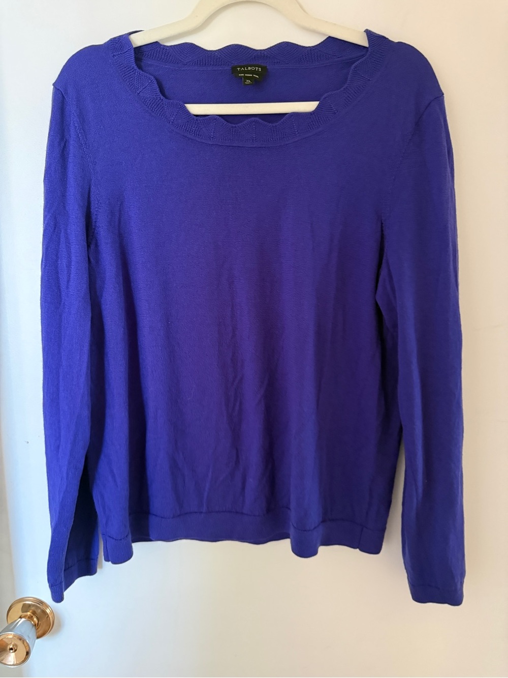 Talbots 100% Merino Wool Purple Scalloped Neck Sweater XL